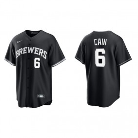 Men's Milwaukee Brewers Lorenzo Cain Black White Replica Official Jersey