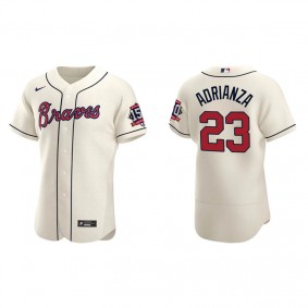 Ehire Adrianza Men's Atlanta Braves Cream Alternate 2021 World Series 150th Anniversary Jersey