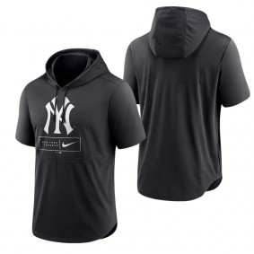 New York Yankees Black Logo Lockup Performance Short-Sleeved Pullover Hoodie