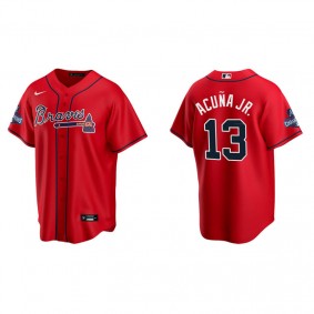 Ronald Acuna Jr. Men's Atlanta Braves Red Alternate 2021 World Series Champions Replica Jersey