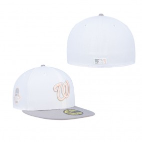 Men's Washington Nationals White Gray 2019 World Series Side Patch Peach Undervisor 59FIFTY Fitted Hat